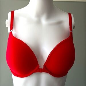 VS Red Front Clasp Back Lace Bow Very Sexy Push-Up Bra (adds 1 cup size)-34DD